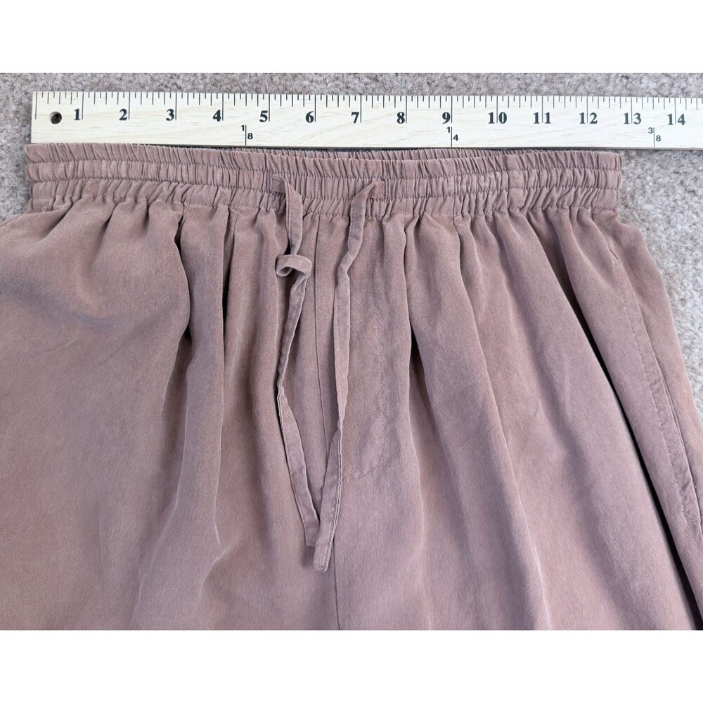 Vintage Terracotta Brown 100% Silk M Straight Leg Pants Elastic Waist Pockets - Picture 8 of 11